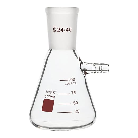stonylab Filtering Flask with 24/40 Standard Taper Outer Joint, Heavy Wall Borosilicate Glass Filter Flask, Bolt Neck with Tubulation, 100 ml