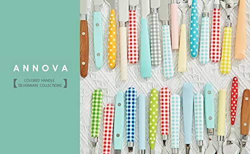 ANNOVA Stainless Steel Colorful Tableware Kitchen Flatware Set Utensils, Includes Dinner Knives, Forks, Spoons, Salad Forks & Dessert Spoons, Modern Rounded Shape (Red Checkered, 20 Pieces)