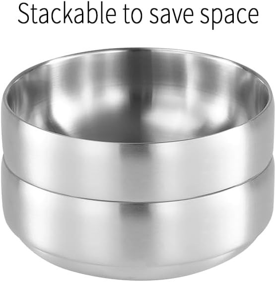 SANQIAHOME 47oz/8.3" Quality Stainless Steel Salad Bowl 2pcs/set – Double-walled Anti-scald, Dishwasher Safe, Large Serving Bowl for Family & Parties Silver, large-capacity soup bowl