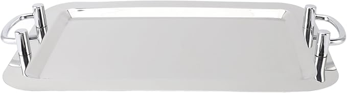 Silver Tray with Stainless Steel Platter with Handle – Multifunction Portable Serving Tray for Restaurant & Hotel Buffet, Rectangle Shape, 47.5cm (Rectangle Shape with Silver Handle, 47.5cm)