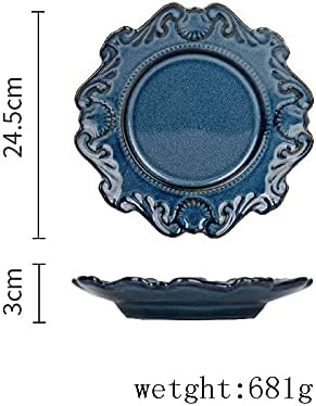 Cutlery Set Retro Ceramic Tableware Dishes Set European Relief Western Dinnerware Dish Salad Bowl Soup Noodles Bowl Dinnerware Series (Color : Blue Size : Style4) (Blue Style4) (Blue Style1)