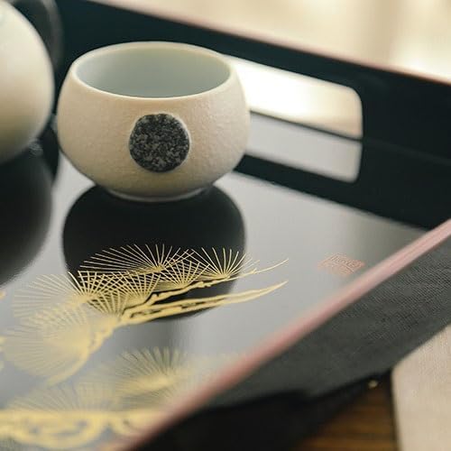 SABALON Foodtray Front Heavy Lacquerware Long Hand Tray Japanese Style Hand-Painted Fruit Wedding Housewarming Gift Tea Dining Serving(A)