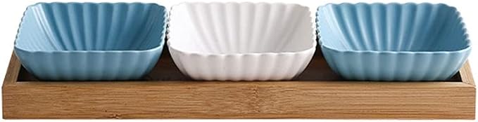 Dipping Sauce Dish Dipping Bowl Appetizer Plates Sauce Dish Ceramic Dipping Bowls 3 Compartment Divided Soy Sauce Dish with Tray Appetizer Plates for Snack Dessrt Bowls or Ketchup BBQ Sauce Seasoning