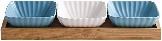 Dipping Sauce Dish Dipping Bowl Appetizer Plates Sauce Dish Ceramic Dipping Bowls 3 Compartment Divided Soy Sauce Dish with Tray Appetizer Plates for Snack Dessrt Bowls or Ketchup BBQ Sauce Seasoning