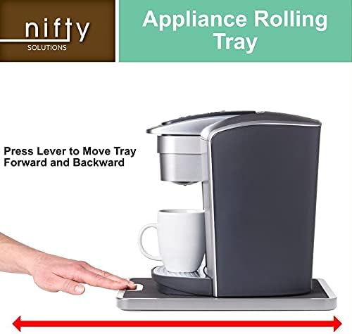 Nifty Medium Appliance Rolling Tray - Silver, Home Kitchen Counter Organizer, Integrated Rolling System, Non-Slip Pad Top for Coffee Maker, Stand Mixer, Blender, Toaster