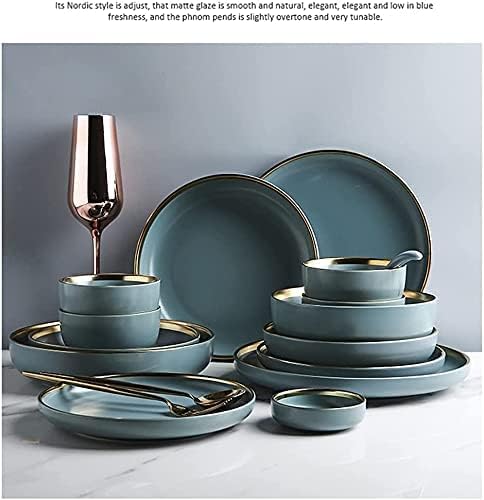 Dinnerware Set for Home or Special Restaurant, 24, 32, 41 PCS Ceramic Dinnerware Set Nordic Dark Green Bone China Tableware Creative European Ceramic Tableware with Bowl Plate