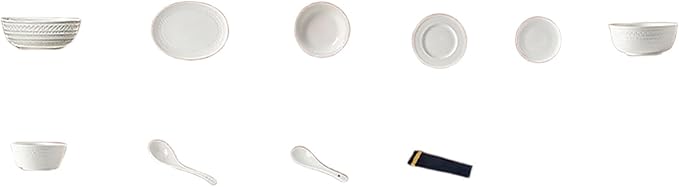 Household striped ceramic plates, pure white underglaze tableware - 40 pieces for 6 people