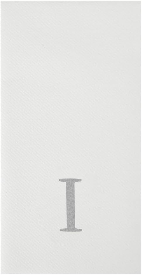 Luxenap 15.8 X 7.9 Inch Linen-Feel Guest Towels, 50 Lettered Hand Towels - Silver Letter 'I', Sans Serif Font, White Paper Dinner Napkins, airlaid, For Restrooms And Tables - Restaurantware