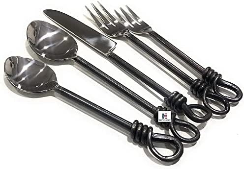 Twist and Shout Stainless Steel Flatware Set Service for Persion Modern Silverware Utensils Set Kitchen Restaurant, Wedding, Party Dinnerware Accessories (5 Set)
