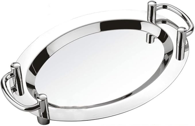 Stainless Steel Serving Tray Oval Decorative Tray with Handle Cafeteria Food Trays for Wedding, Birthday, Family Party (Color : Silver, Size : 20IN)
