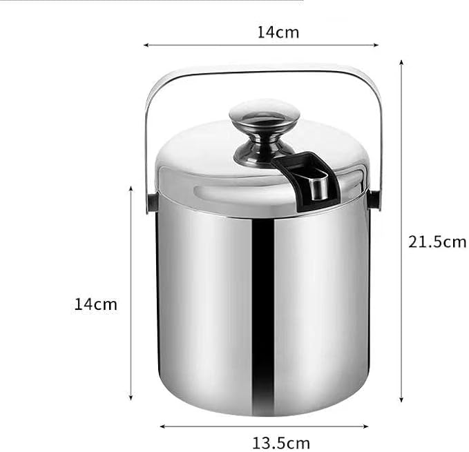 Stainless Steel Ice Cube Container Double Walled 1.3L Ice Bucket Container with Tongs Lid and One Small Metal Ice Scoop