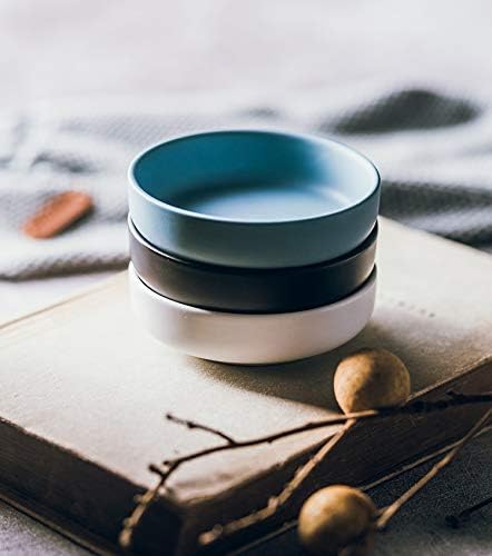 Colias Wing 3.5 Inch Simple Style Single Color Pattern Stylish Design Multipurpose Porcelain Side Dish Bowl Seasoning Dishes Soy Dipping Sauce Dishes-Set of 6-Black/Blue/White