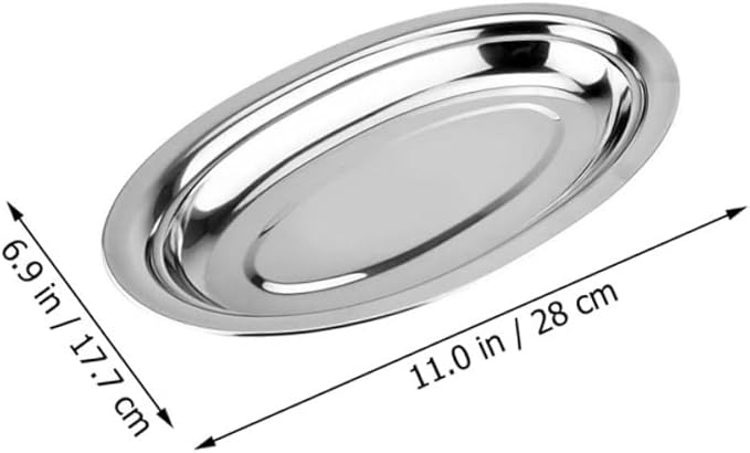2Pcs Stainless Steel Oval Plates for Steaming Fish and Snacks Home Snack Dish Easy to Clean Restaurant Pastry Plate Silver Serving Tray