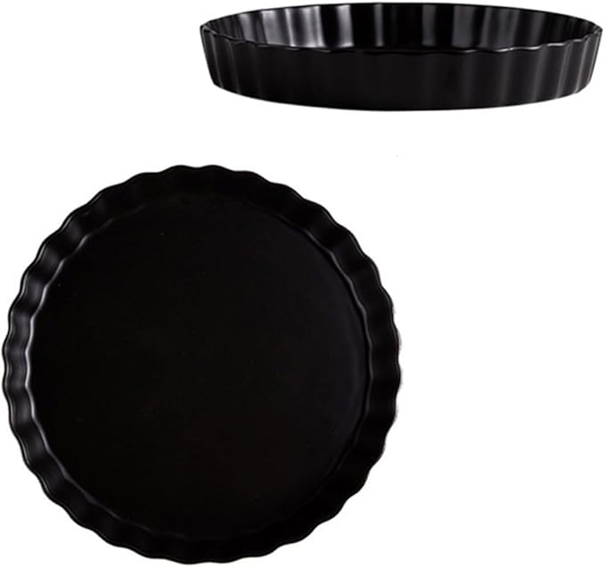 Happyyami Creative Ceramics 10-inch Black round Sushi Plate, Simple Italian Noodles Dish, Household Tableware for Home and Restaurant Use