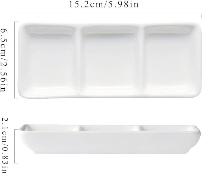 Dipping Sauce Dish Dipping Bowl Appetizer Plates Sauce Dish White Ceramic 3 Compartment Divided Soy Sauce Dishes Dipping Plates for Spice Dish Soy Sauce Vinegar Sushi Ketchup or Appetizer(2 Pack) Dipp