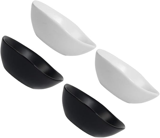ABOOFAN 4pcs Ceramic Sauce Dipping Dish Mini Plates for Condiments Vinegar Soy Sauce Appetizers and Seasoning White Black Color Options