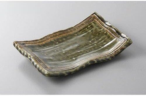 Set of 3 Pottery Dishes, Oribe Line Appetizer Plates, 6.7 x 4.7 x 1.1 inches (17 x 12 x 2.8 cm), Earth/Restaurants, Japanese Tableware, Restaurants, Commercial Utensils, Tablewares