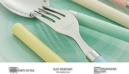 ANNOVA 20 Piece Silverware Set, Service for 4, Stainless Steel Colorful Pastel Tableware Kitchen Flatware Set Utensils, Includes Dinner Knives, Forks, Spoons, Salad Forks & Dessert Spoons (Mix 68)