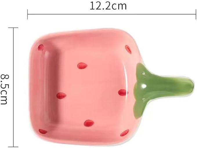 esowemsn 2PCS Pink Fruit Pattern Sauce Dish Ceramic Strawberry Pattern Appetizer Serving Plate with Handle Cute Sushi Dipping Bowl for Home Kitchen Restaurant Oil,Vinegar,Ketchup,Salt,Sushi Appetizer