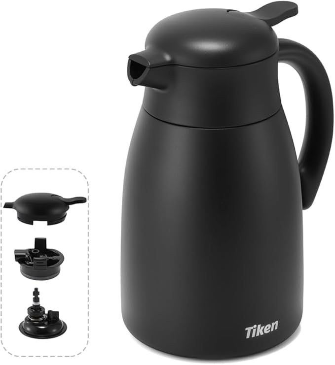 Tiken 68 Oz OpenClean Thermal Coffee Carafe, Stainless Steel Insulated Vacuum Coffee Carafes For Keeping Hot, 2 Liter Beverage Dispenser (Black)