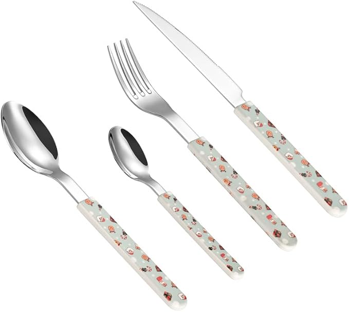 Stainless Steel Flatware serving set,Home Kitchen Eating Tableware Set,Dishwasher Safe,For Home Kitchen Restaurant Hote 4/16/24 Pieces Silicone Stainless Steel 304 Cutlery, Forks And Spoons Set Christ