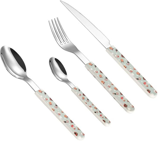 Stainless Steel Flatware serving set,Home Kitchen Eating Tableware Set,Dishwasher Safe,For Home Kitchen Restaurant Hote 4/16/24 Pieces Silicone Stainless Steel 304 Cutlery, Forks And Spoons Set Christ
