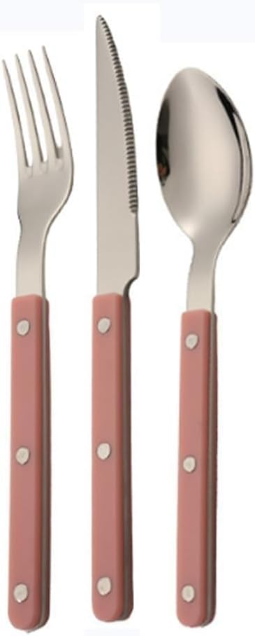 ABS Rivet Handle Marble Pattern Handle Kitchen Stainless Steel Silverware Tableware Flatware Cutlery Knives Forks Spoons Set,Butter Knife Dessert Spoon Fork (Pink,3 pieces)