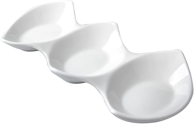 PRETYZOOM Triple Sauce Dishes Three-grid Ceramic Serving Bowls Appetizer Plate Condiment Bowl