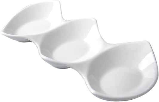 PRETYZOOM Triple Sauce Dishes Three-grid Ceramic Serving Bowls Appetizer Plate Condiment Bowl