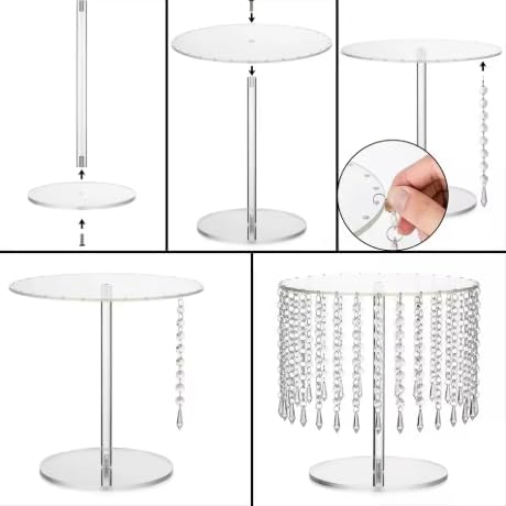 Acrylic Cake Stand, Round Crystal Cake Stands, Acrylic Crystal Chandelier Cake Holder Cupcakes Serving Plate for Wedding Birthday Party Table Decoration (Large)