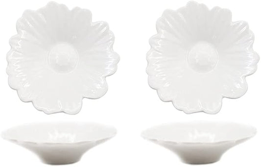 Appetizer Bowls 2Pack Sauce Dish Set Flower Shape Ceramic Dipping Bowls Appetizer Plates Mini Condiment Sauce Dishes Soy Sauce Vinegar Snack Seasoning Salad Bowls (Color : White)