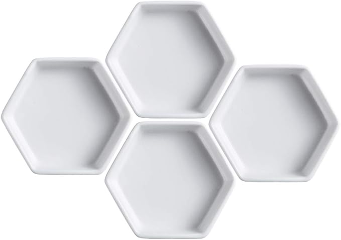 Sizikato 4pcs Geometric Hexagon Ceramic Soy Sauce Dipping Bowls Side Dishes for Snack Sushi Fruit Appetizer Dessert. 4 Inches