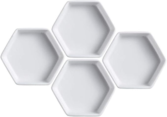 Sizikato 4pcs Geometric Hexagon Ceramic Soy Sauce Dipping Bowls Side Dishes for Snack Sushi Fruit Appetizer Dessert. 4 Inches