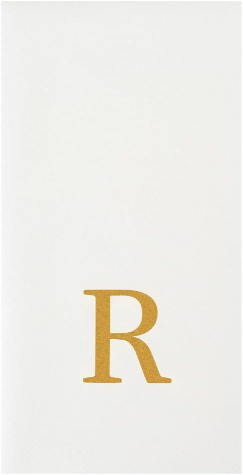 Luxenap 15.8 X 7.9 Inch Linen-Feel Guest Towels, 2000 Lettered Hand Towels - Gold Letter 'R', Sans Serif Font, White Paper Dinner Napkins, airlaid, For Restrooms And Tables