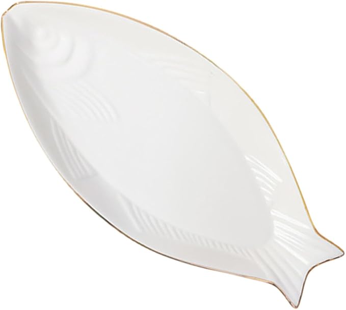 LIFKOME Fish Shape Ceramic Plate Cheese Tray Dinnerware Decorative Serving Plate