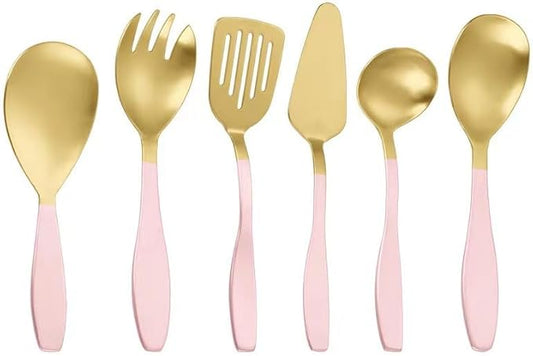 Silverware Set, 6/24/36/48/60/72pcs Kitchenware 5-piece Set Serving Spoon Salad Stainless Steel Spatula, Home Cutlery Flatware Set(Pink,6 Pieces for 1)