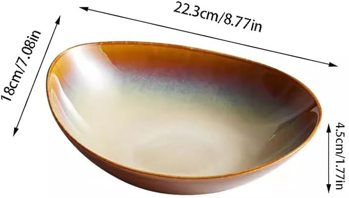 SONGCHAO Party Supplies Creative Kiln Color Changing Plate Home Oval Dish Plate Ceramic Deep Soup Plate Salad Plate Restaurant Plate Party Plates (Color : 8.8inch)