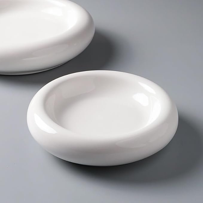 Kitchen Plates Creative Western Cold Dishes Dessert Pure White Round Three-dimensional Ceramic Concave Tableware Plate, Suitable For Cakes And Appetizers Restaurant Plates(8in)