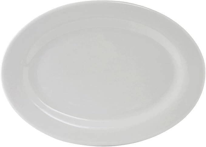 Tuxton China ALH-180 Platter, 18" x 13", Oval, Wide Rim, Rolled Edge, Microwave and Dishwasher Safe, Oven Proof, Fully Vitrified, Alaska, Porcelain White, Pack of 4