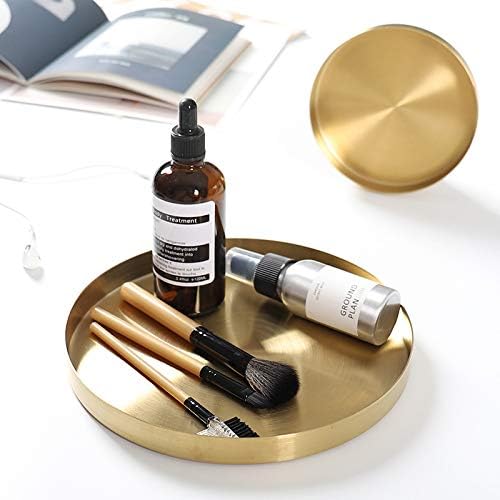 Round Gold Tray Stainless Steel Jewelry, Make up, Candle Plate Decorative Tray (5.5 inches)
