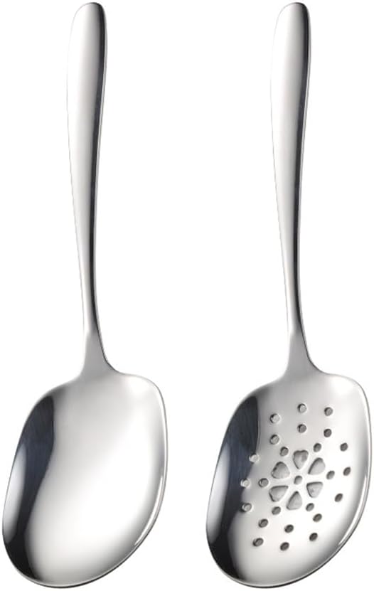 X-Large Serving Spoons Set, 304 Stainless Steel Big Metal Spoons, 9.8 Inch Serving Utensils for Buffet, Catering, Parties, Dishwasher Safe (2-Piece)