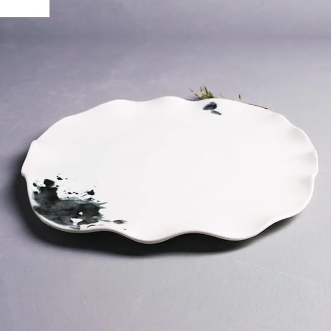 Dinner Plates Set Dinner Plate Retro Ceramic Dinner Plates Simple Irregular Shape Home Kitchen Ink Pattern Cutlery Pasta Steak Sushi Plate Serving Dishes Tray Kitchen Salad Bowl ( Color : 11 inch )