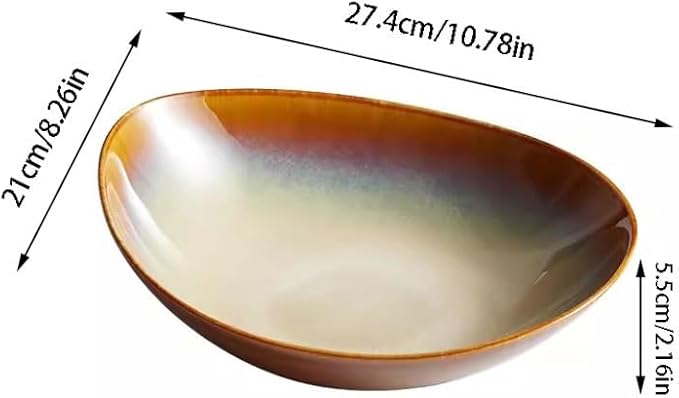 SONGCHAO Party Supplies Creative Kiln Color Changing Plate Home Oval Dish Plate Ceramic Deep Soup Plate Salad Plate Restaurant Plate Party Plates (Color : 10.7inch)