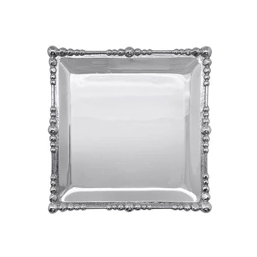 Pearl Drop Square Plate | Silver | Brillante | Gifts | GIFTABLE Tray | Recycled SANDCAST Aluminum | Handmade in Mexico