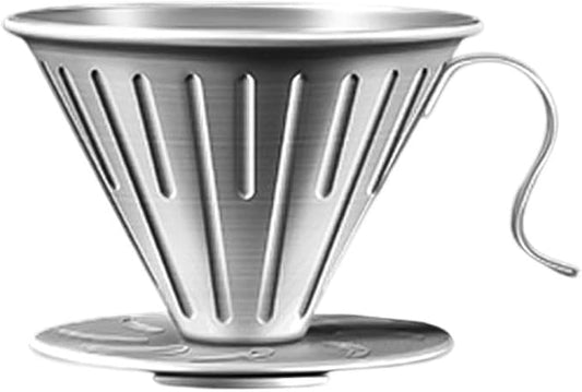 Stainless Steel Coffee Dripper with Holder, 304 Grade Filter Cup for Pour Over Coffee, Versatile Strainer for Home and Camping(S)