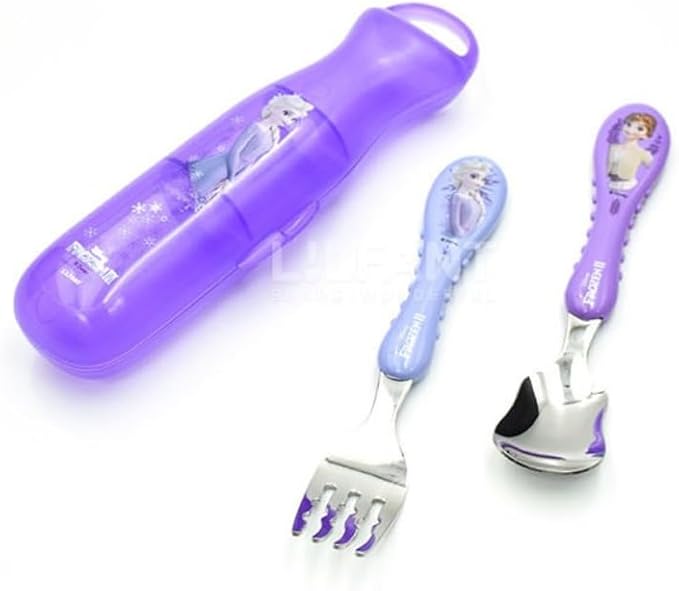 Cute Easy Grip Frozen Elsa Fork and Spoon Flatware Set with Case