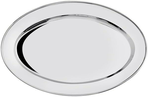Oval Stainless Steel Platter, Silver Mirrored Finish, 15.75 x 10.5 Inch, Dishwasher Safe, for Appetizers and Catering
