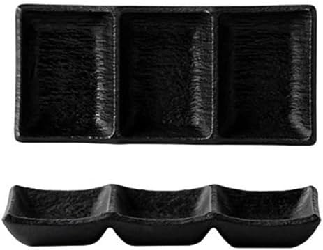 Appetizer Plates Matte Ceramic Seasoning Dish Soy Sauce Vinegar Dish Dessert Plate Sushi Plate 3 Grids Snack Plate for Condiment(Black,Small)