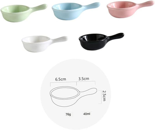 Zerodeko 40ML Ceramic Sauce Dish with Handle Mini Seasoning Bowl for Dipping Sauce Creative Appetizer Plate for Snacks and Condiments