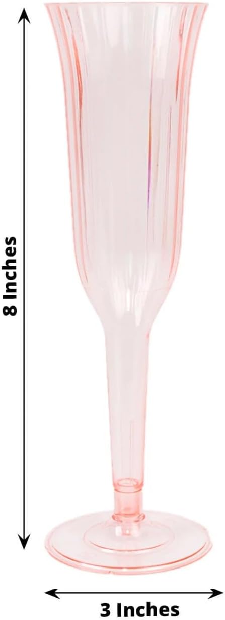 TCF Linen 12 Pack Transparent Blush Plastic Champagne Flutes, 6oz Flared Disposable Glasses Elegant Reusable Look Shatterproof Stemware for Weddings Parties Catering Toasts